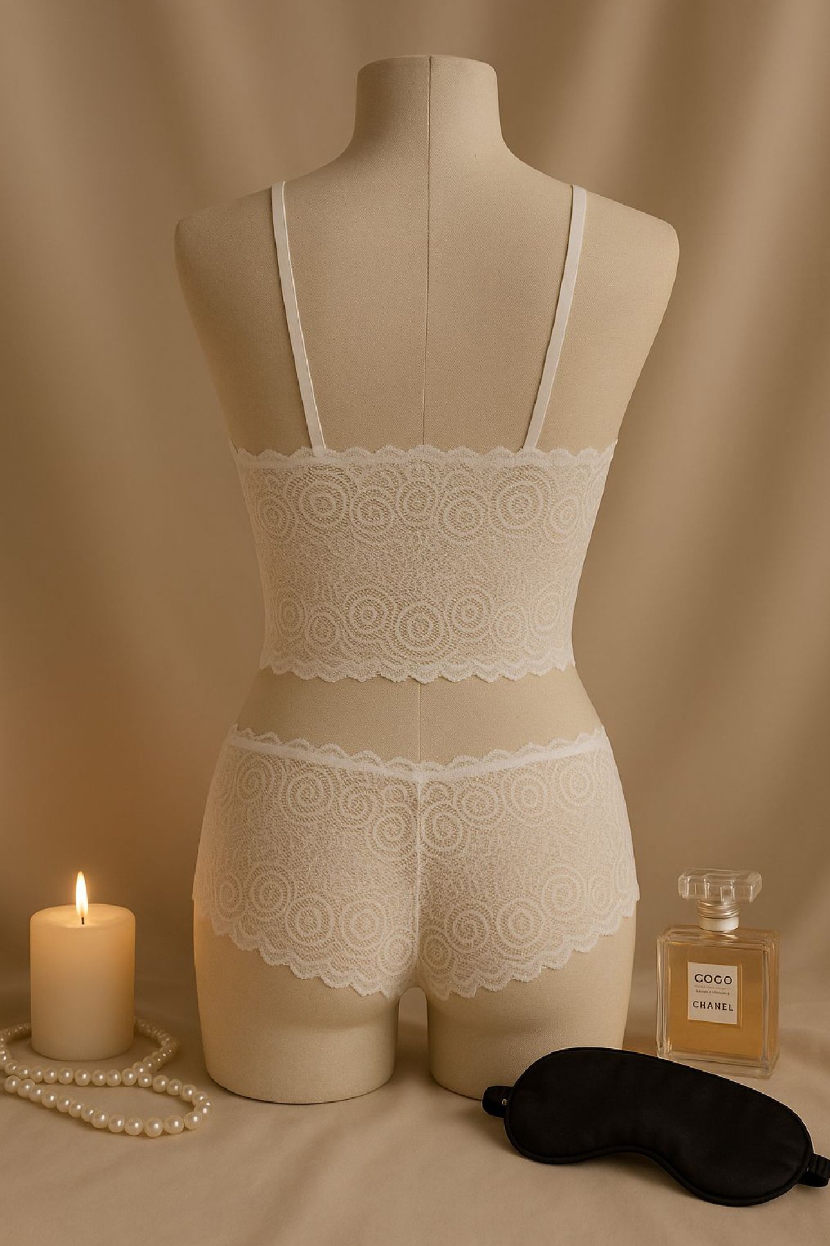 Kadın Beyaz Dantel Bralet Şort Takımı – Romantik ve Zarif İç Giyim — görsel 3